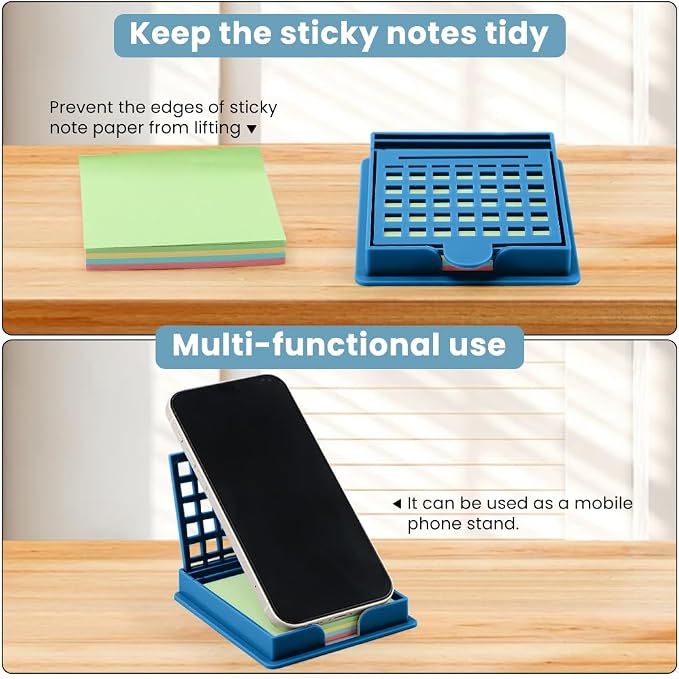 Sticky Note Holder with 5 Different Stencil & 100 Sheet Post It Notes, 3x3 inch Sticky Pads Dispenser with Line Box Drawing Template for Office and Home(COLOR:blue)