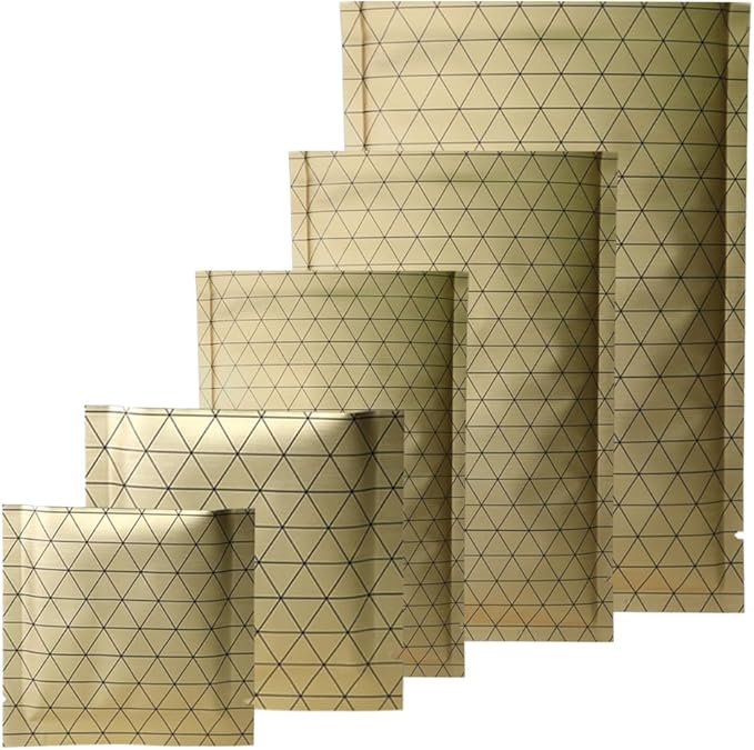 100 PCS 4 Mil Thick Open Top Heat Seal Bags, PET+AL+PE Mylar Bags with Easy Tear Notch, Resealable Heat Sealable Pouch for Food Storage, Packaging, Not Vacuum Bags (Gold, 8 * 12CM/3.2"*4.7")
