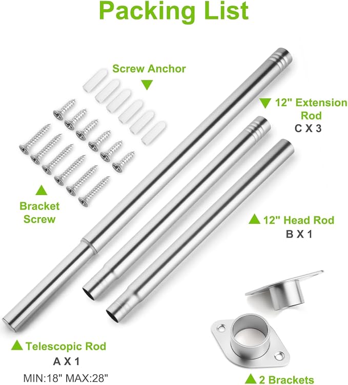 Closet Rod 1 Pack, Adjustable Clothes Haning Rod 66 to 76 Inches, Stainless Steel Rod for Close, Silver