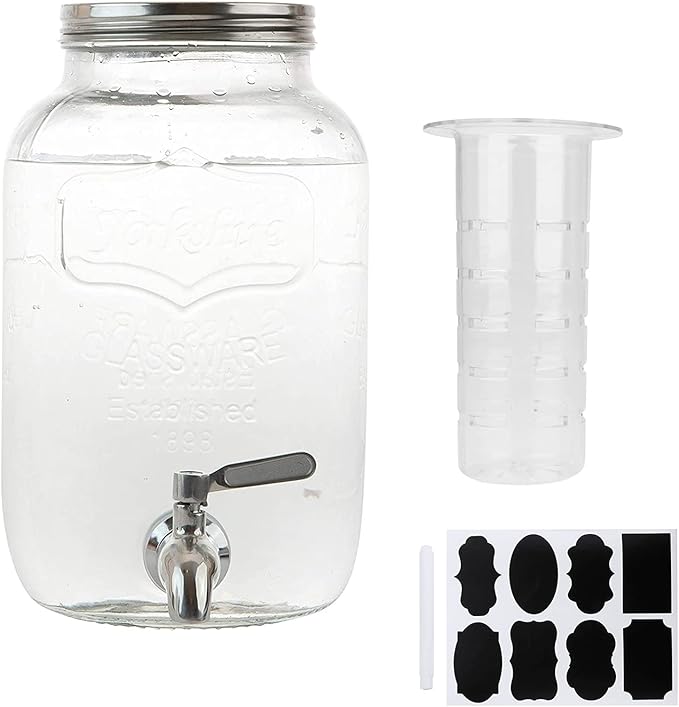 Beverage Dispenser Mason Jar with Lid Leak free 1 Gallon, Entertainment Glassware for Water, Juice, Cold Drinks & More