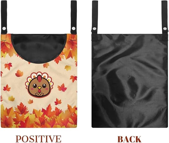 Turkey Clothespin Storage Moon Hanger Bags Maple Leaf Laundry Clothespin Bag with a Large Opening, Waterproof Hanging Storage Organizer with Hanging Rope for Home Outdoor
