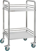 VEVOR Stainless Steel Rolling Cart, 2-Tier Metal Utility Cart with Lockable Wheels, Medical Serving Trolley Clinic Tray, Mobile Service Cart for Hospital, Lab, Restaurant, Kitchen, Salon