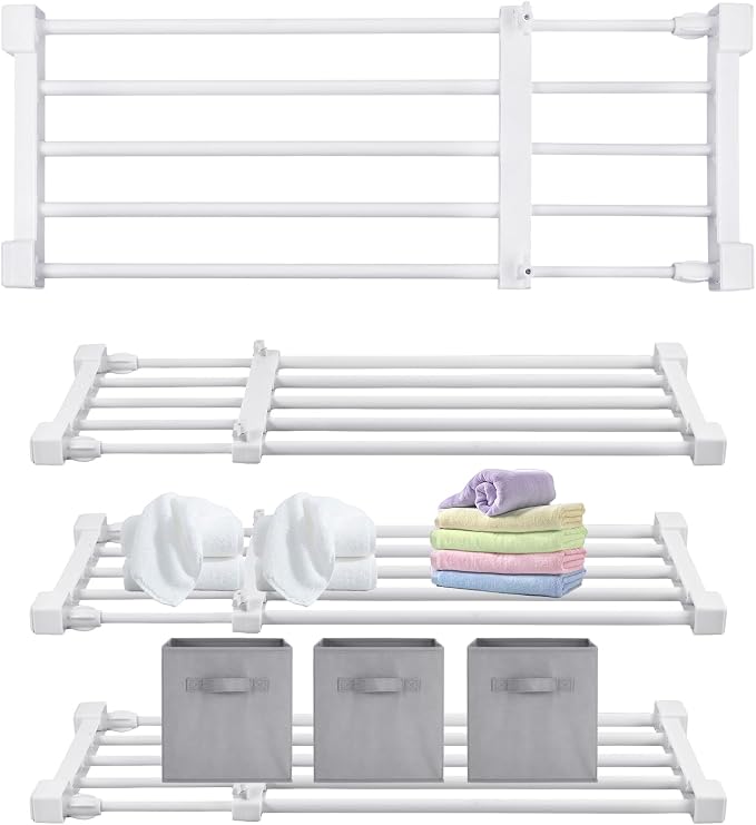Geetery 4 Pcs Closet Tension Shelf Metal Expandable Closet Shelf Dividers Adjustable DIY Shelf Separators in Closet Tension Rod Storage Rack for Cabinet Kitchen Wardrobe (19.7''-31.5'' X 9.45'')