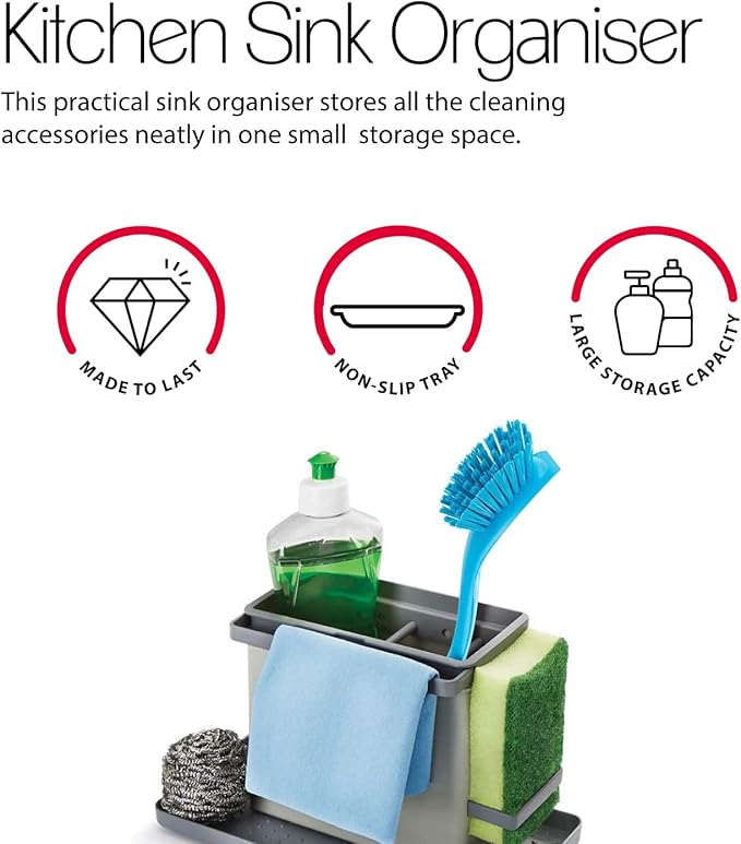 Metaltex Tidy-Tex Kitchen Sink Organiser, Grey, 24 x 13 x 14 cm