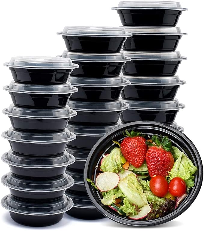 Glotoch Round Reusable Meal Prep Containers with Lids, 16 oz, 50 Pack | To Go Food Containers, Microwave, Freezer and Dishwasher Safe, Leak-Resistant, for Salads, Snacks and Portion Control
