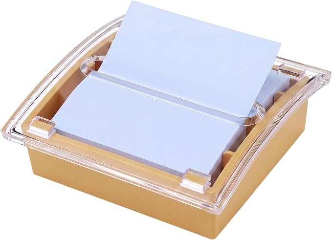 Junkin 1 Pcs Pop up Sticky Note Dispenser 3 x 3 Inch Sticky Note Holder with Transparent Top Colorful Base for School Office Home Store Desk Supplies (Warm Beige)