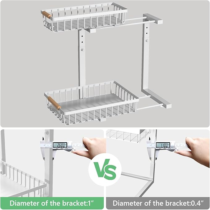 Merrylun Under Sink Organizers,5 Adjustable Height，Metal Pull Out Under Sink Organizers and Storage Shelves with Sliding Drawer (White, 2 pack)