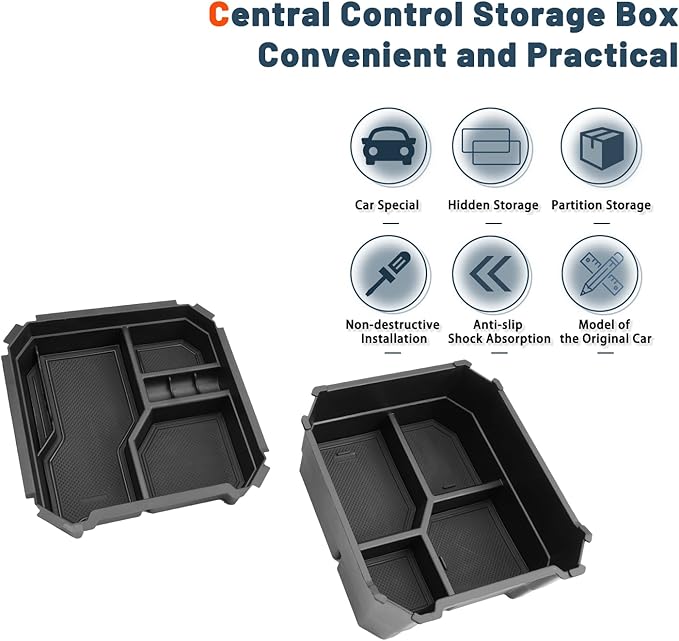 Ruiya 2024-2026 Cybertruck Center Console Organizer for Tesla Cybertruck Accessories ABS Material Double Layer Armrest Console Organizer Compatible with 2024 2025 2026 Tesla Cybertruck
