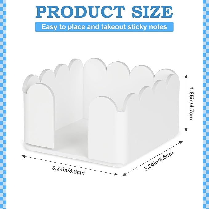 Scalloped Acrylic Sticky Note Holder 3"x3" White Cute Wave Sticky Note Holder Dispenser for Classroom Desk Organizer Accessories for Dorm Room School Office Necessities