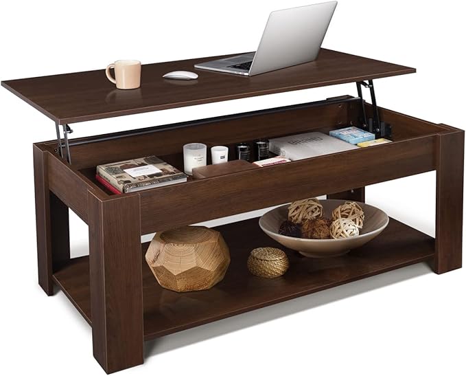 CAPHAUS 47'' Espresso Lift Top Coffee Table with Storage, Table Design for Living Room