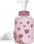 SoCal Suds & Company Foaming Hand Soap Dispenser Glass, Liquid Soap Pump with Heart Silicone Sleeve, Refillable Bottle for Kids, Baby Wash & Shampoo, Ideal for Bathroom & Kitchen Use, Soft Pink, 8oz