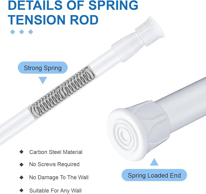 Frienda 12 Pcs Spring Tension Curtain Rods 16-28 Inch Adjustable Expandable Loaded Tension Rods for Kitchen, Bathroom, Cupboard, Wardrobe, Window, Closet, Door, Bookshelf DIY Project
