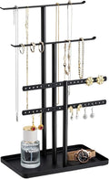 pickpiff Jewelry Stand Organizer, 12.5" Tall Sturdy Metal, 3-Tier Jewelry Holder for Necklace, Earring, Bracelet, Ring, Hanger for Display and Storage, Aesthetic Room Decor, Black