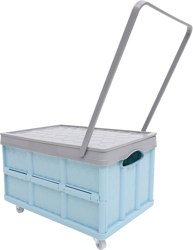 Cabilock Wheeled Storage Bin with Lid 16.53X11.41X9.44In Foldable Rolling Organizer for Clothes Toys Books Groceries Stackable Storage Container for Home Car Trunk