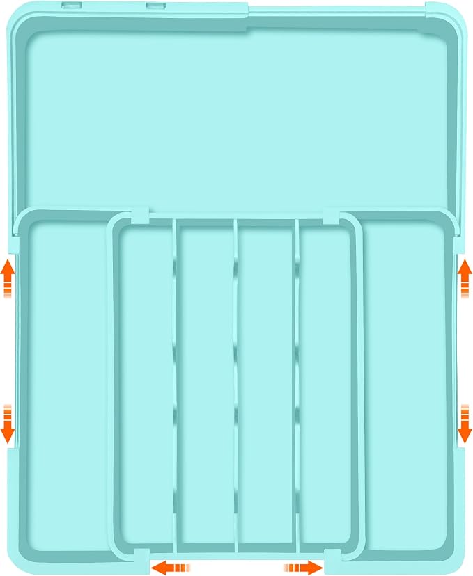 Spaclear Silverware Organizer - Expandable Silverware Drawer Organizer Adjustable Drawer Organizer, Silverware Tray for Drawer15.2"x 19" Cutlery Drawer Organizer, Kitchen Organizers Storage, Turquoise