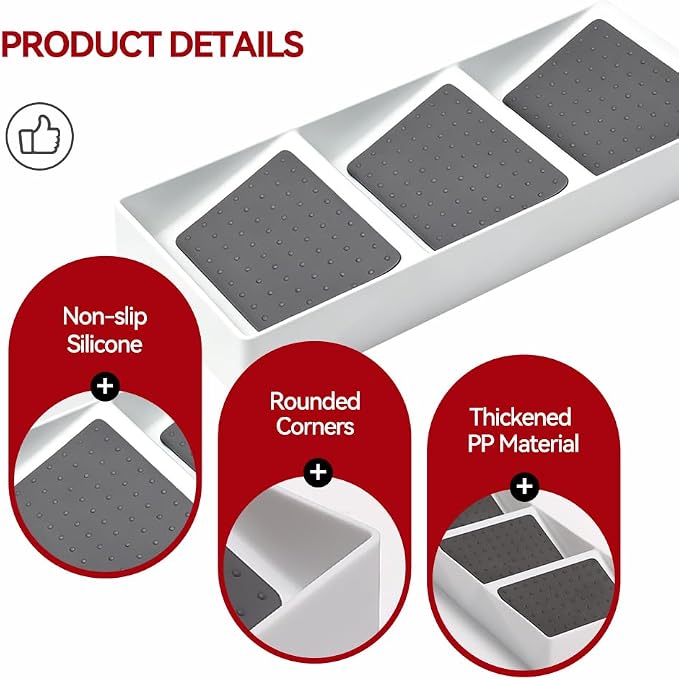 Kitchen Drawer Organizer,2 Pack,With silicone non-slip mat;Suitable for drawers in the kitchen,bathroom,bedroom,Spice Rack Organizer for Cabinet, Making up Organizer,Spice Bottle Organizer