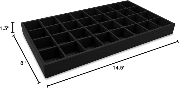 The Display Guys - Stackable Jewelry Tray and Organizer - for Drawers, Dressers, Store Display (32 Compartments, Black Burlap)