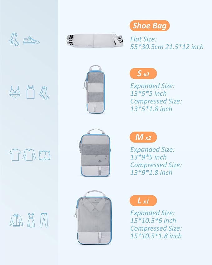 BAGSMART 6 Set /4 Set/2 Set Compression Packing Cubes for Travel, Lightweight Luggage Organizer Bags, Durable Space Saver Bags Travel Essentials