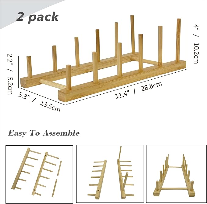 Plate Display Stands, 2 Pack 5-Slot Wooden Plate Holder Organizer | Sturdy Craft Show Display Stand for Art Prints, Book, Photo, Picture Frame, Plaque, Platter and Tabletop Decor