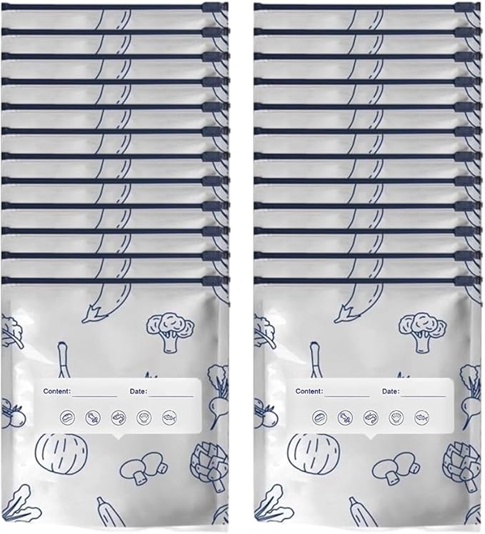 Reusable Aluminum Foil Sealable Storage Bags, Vacuum Zipper Pouches with Label and Stand Up Bottom Design, Leakproof Durable Food Storage Bags for Vegetables Fruits Meat (20, Medium)
