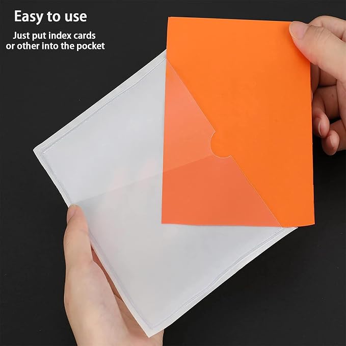 50pcs Self-Adhesive Business Card Protecror,Waterproof Clear Adhesive Label Pockets,Transparent Label Holder with White Card for Cabinet,Storage Bin,Supermarket,Bookself,Mailbox,Tag,Drawers