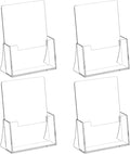 Acrylic Brochure Holder 8.5 x 5.5 Inch 4 Pack, Clear Acrylic Bi-fold Flyer Holder, Brochure Display Stands for Pamphlets, Magazines, Leaflets, Literatures, Booklets, Desk Holder, Countertop Organizer