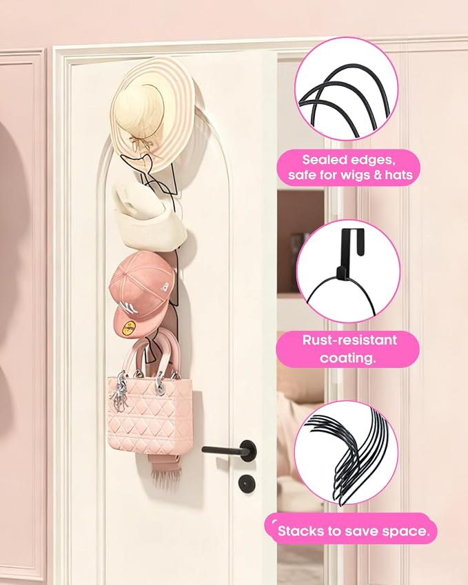 LINFIDITE 10 Pack Baseball Hat Rack Hanger Holder Organizer Multi Hook Wall Mounted Over Door Cap Display Storage Rack Holder Closet Hanging Storage Rack w Hanging Hook Mermaid Tail Black