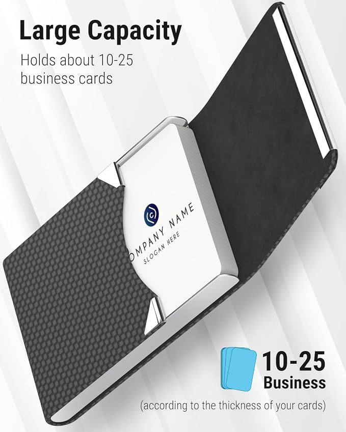 MaxGear Business Card Holder, PU Leather Business Card Case, Black Carbon | Stainless Steel Interior, Magnetic Closure, RFID Blocking, Holds 15–25 Standard Business Cards