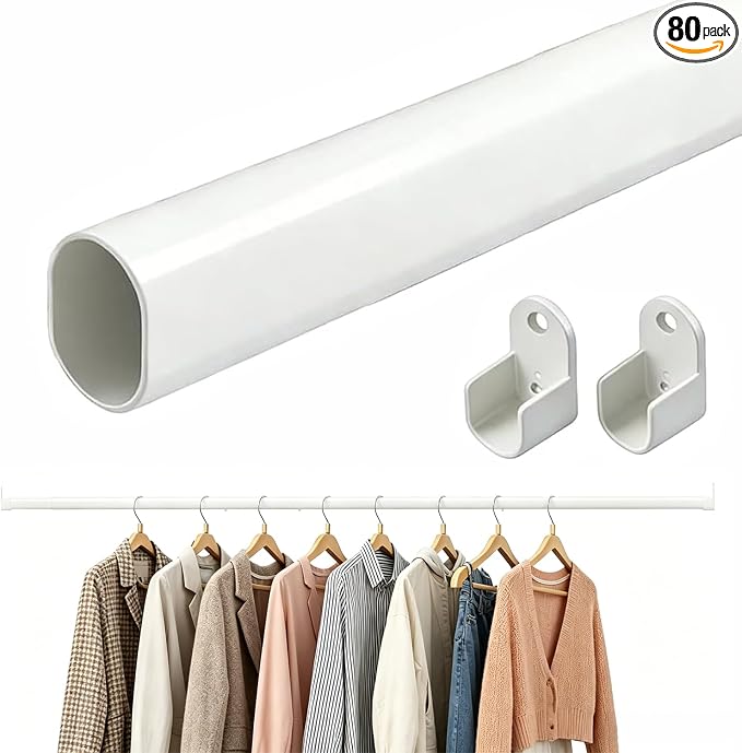 EKETE Oval Closet Rod for Hanging Clothes,18 to 52 Inch Adjustable Closet Rods white Metal Closet Rods,Heavy Duty Closet Hanging Rod Expandable for Closet, Wardrobes, Bathroom, Laundry