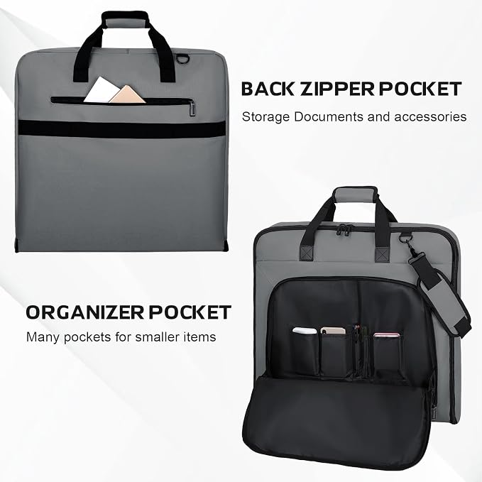 Goloni Garment Bag For Men Women Travel & Business,Hanging Clothes & Multiple Compartment,Waterproof Foldable Suit Bag Grey