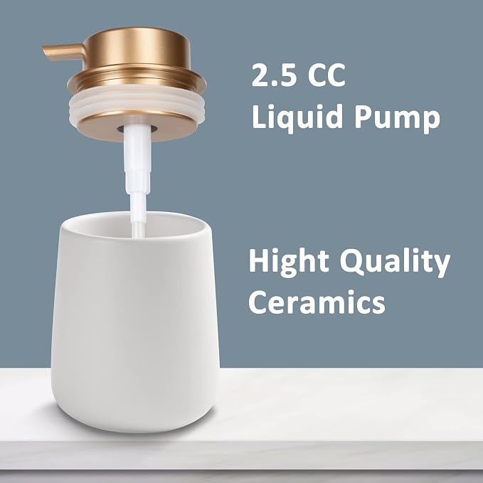 Soap Liquid Dispenser Ceramic with Easy-to-Press Pump Hand Liquid Dispenser for Shampoo Bathroom Kitchen 12 oz 2pcs