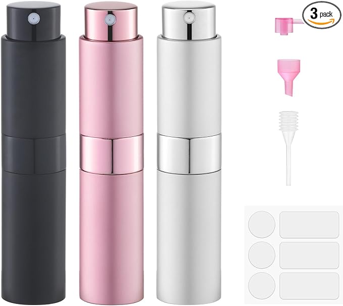 Fusupak Perfume Atomizer Travel Bottle Refillable: Cologne Sprayer Portable for Men - Mini Spray Empty for Refill - 8ml Small Size Black Pink Silver