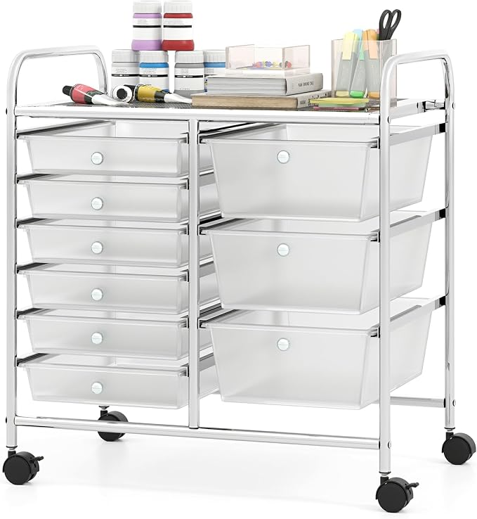 Moccha 9-Drawer Rolling Storage Cart - Under Desk Storage Drawers with wheels for Craft Art Supply Paper Salon, Scrapbook Paper Tools, Mobile Utility Cart for Classroom, Clear