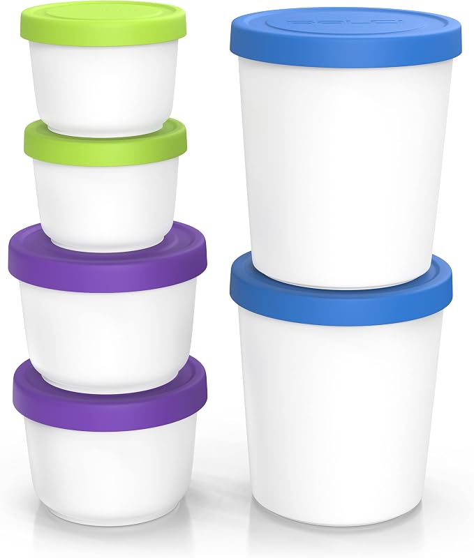BALCI - Premium Ice Cream Containers (6 Pack - 1 Quart, 16oz & 8oz) Perfect Freezer Storage Tubs with Lids for Ice Cream, Sorbet and Gelato! - Blue | Purple | Green