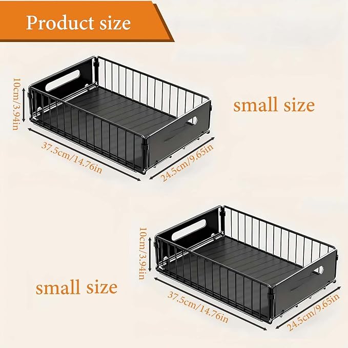 Pull out Cabinet Organizer,Slide out Drawers Shelves Storage,Heavy Duty Shelves Cabinet Basket for Kitchen, Cupboard,Pantry(9.65" W X14.76 D X3.94 H- 2 Pack) Fixed with Adhesive Nano Film