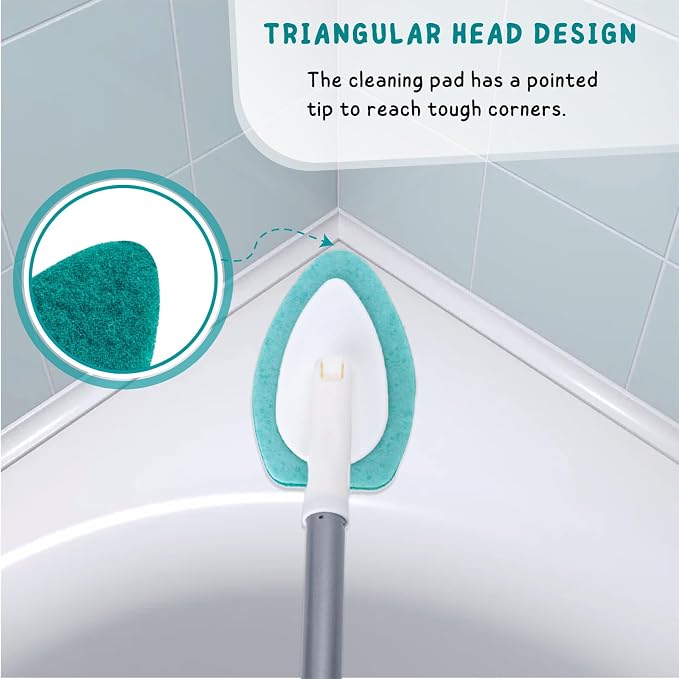 Shower Scrubber with Long Handle, 47'' Bathtub Scrub Brush, Bathroom Tub and Tile Cleaning Tool with 6 Refill Pads