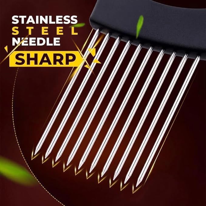 Onion Slice Holder - 2024 New Stainless Steel Slicing Assistant Tool for Onion, Meat, Potato, Tomato - Kitchen Gadget Chopper Cutter (Grey, 1 Pack)