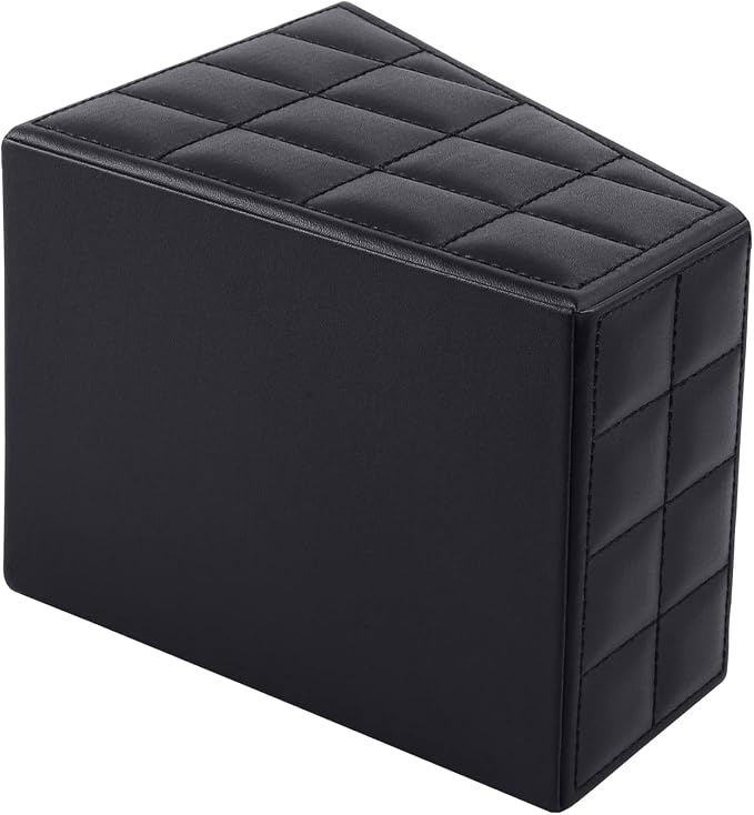 Fashionable PU Leather TV Remote Control Holder with 3 Compartments, Storage Rack, Storage Box, Media Accessory Storage, Desk Organizers (Black Grid)