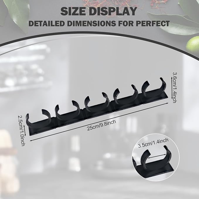 Adhesive Spice Clips 3-Pack, Heavy-Duty Spice Organizer for Cabinet Doors, Pantry & RV, Space-Saving Kitchen Storage with Tape, Holds 15 Jars (Black)
