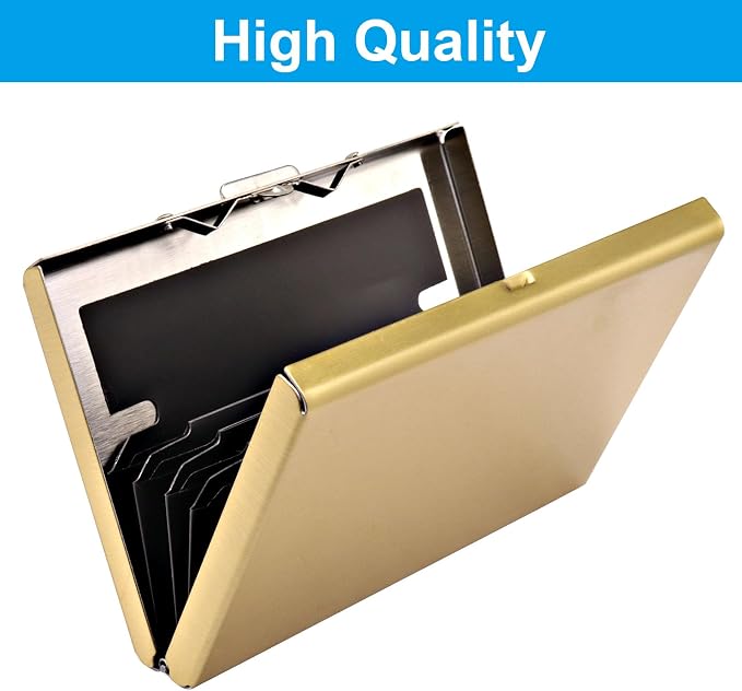 Gold Stainless Steel Credit Card Holder | Slim Metal Wallet for Cards and Cash, RFID Blocking, Compact Business Card Case, For Women and Men