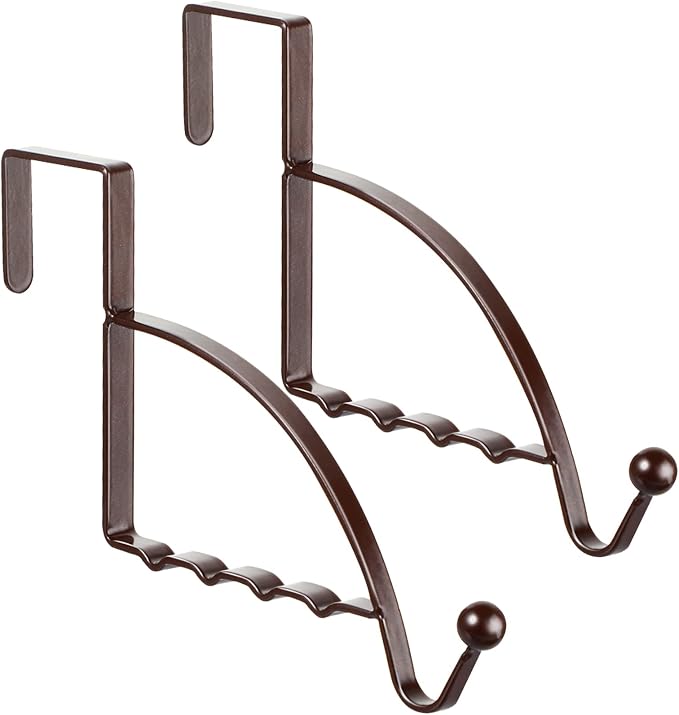 Hotop 2 Pcs Over The Door Hooks Over Door Hanger Sturdy Valet Hooks Mounted Hanging Storage Organizer Rack for Clothes Coats Towels Hats Scarves Purses(Bronze)