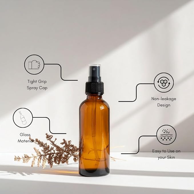 2 Oz (Pack of 2) Amber Glass Spray Bottles BPA Free | Tincture Bottle With Measured Spray, Leakproof Essential Oils Bottles For Health, Personal Care & Beauty