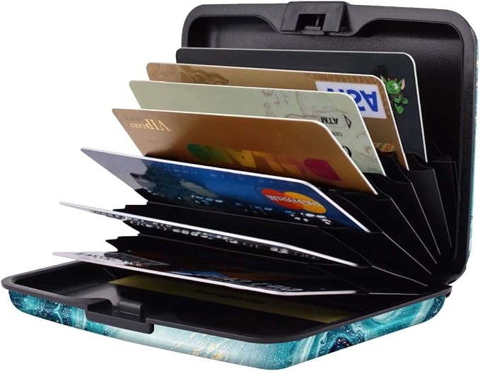 Coco Rossi Credit Card Holder RFID Aluminum Small Mini Wallet Women | Metal Wallet, Business Cards Holder, ID Case, Slim Sleeves, Womens Girls Gift, Carry Proof Wallets for Travel, Teal Marble