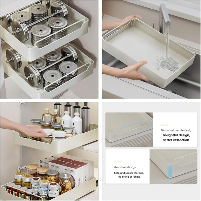 Garvee 15.7'' Pull Out Cabinet Organizer Fixed with Adhesive Durable Film,Sliding Drawers for Cabinets,No Drilling Required-Stainless Steel Material,Can Be Used for Cabinets, Bathroom Sinks