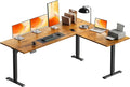 OffiGo 63 Inch Reversible L Shaped Electric Standing Desk, Rustic Brown | Large Corner Height Adjustable Stand Up Desk, 3 Memory Presets, Sit Stand Table, Reinforced Frame for Home Office Workstation