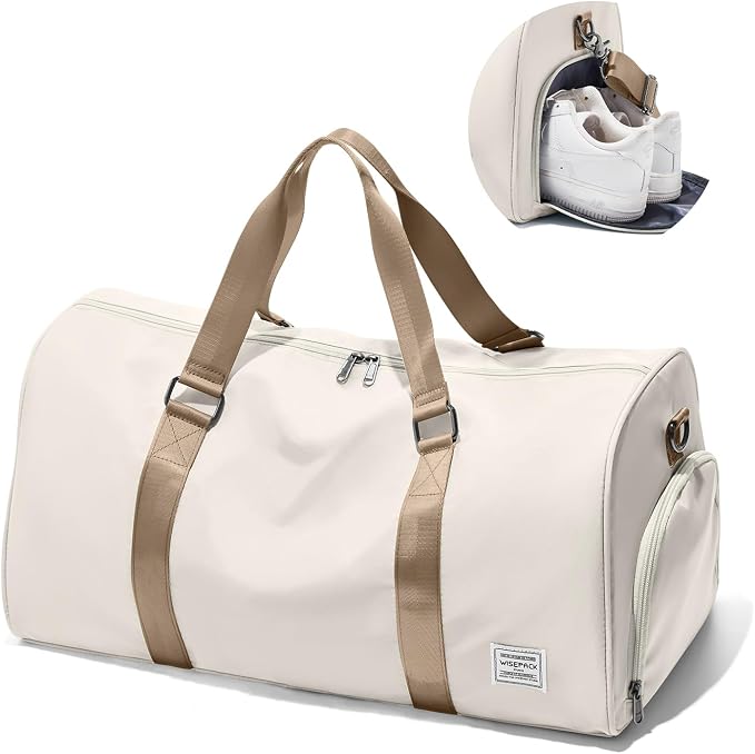 Travel Duffle Bag,Weekender Overnight Bags for Women with Shoes Compartment,Tote Gym Bag Personal Item Carry On Bag for Travel Business Trips Sport Hospital Dance Beige Brown