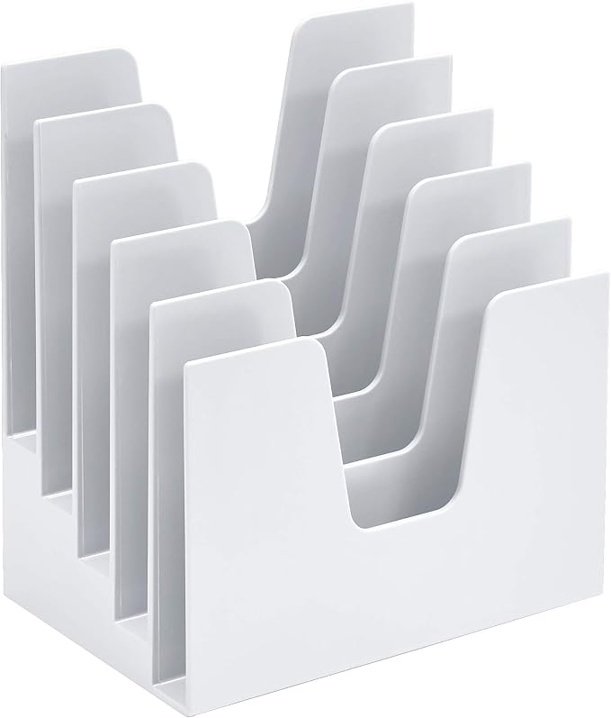 Acrimet 5 Section Incline File Sorter Organizer, Desktop Mail Holder, White | Durable Plastic, Space-saving Design, Easy Document Access, Ideal for Office, Home and School Use