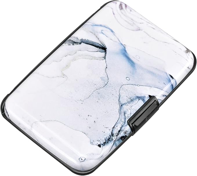 ELFISH RFID Blocking Credit Card Protector Aluminum ID Case Hard Shell Business Card Holders Metal Wallet for Men or Women (Graywhite Marble)