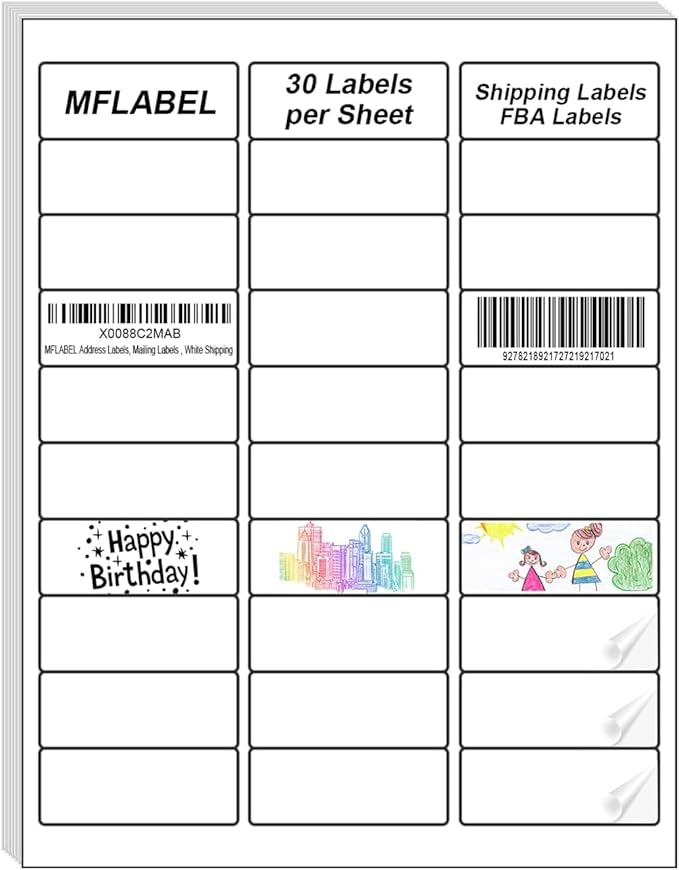 MFLABEL 1" x 2-5/8" Address Labels for Laser & Inkjet Printers 15,000 White Shipping Stickers(500Sheets,30/Sheet)+48 Free Fragile Stickers | Easy to Peel,Mailing Labels for Packages, Shipping