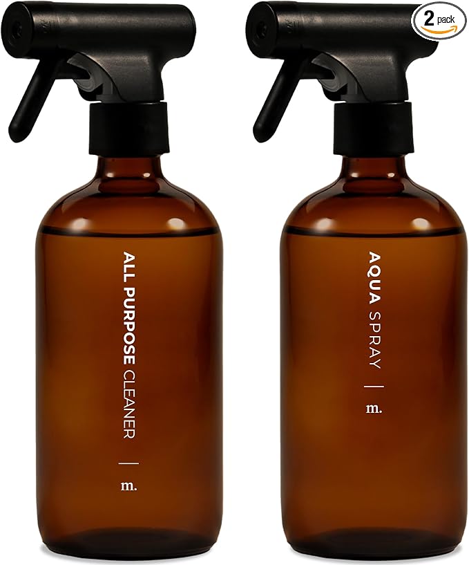 MAISONOVO Glass Spray Bottles 16.9 Oz Pack of 2 - Durable Amber Spray Bottles with Fortified Glass & Fine Mist Pumps - Ideal for Salons, Barbers, Stylists, Pet Groomers & Daily Hair Care - 16 Labels